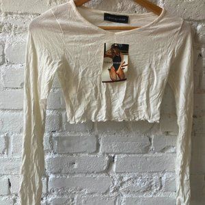 NWT Naked Wardrobe Ribbed Crop Top in Oatmeal color MADE IN USA ~ SIZE S
